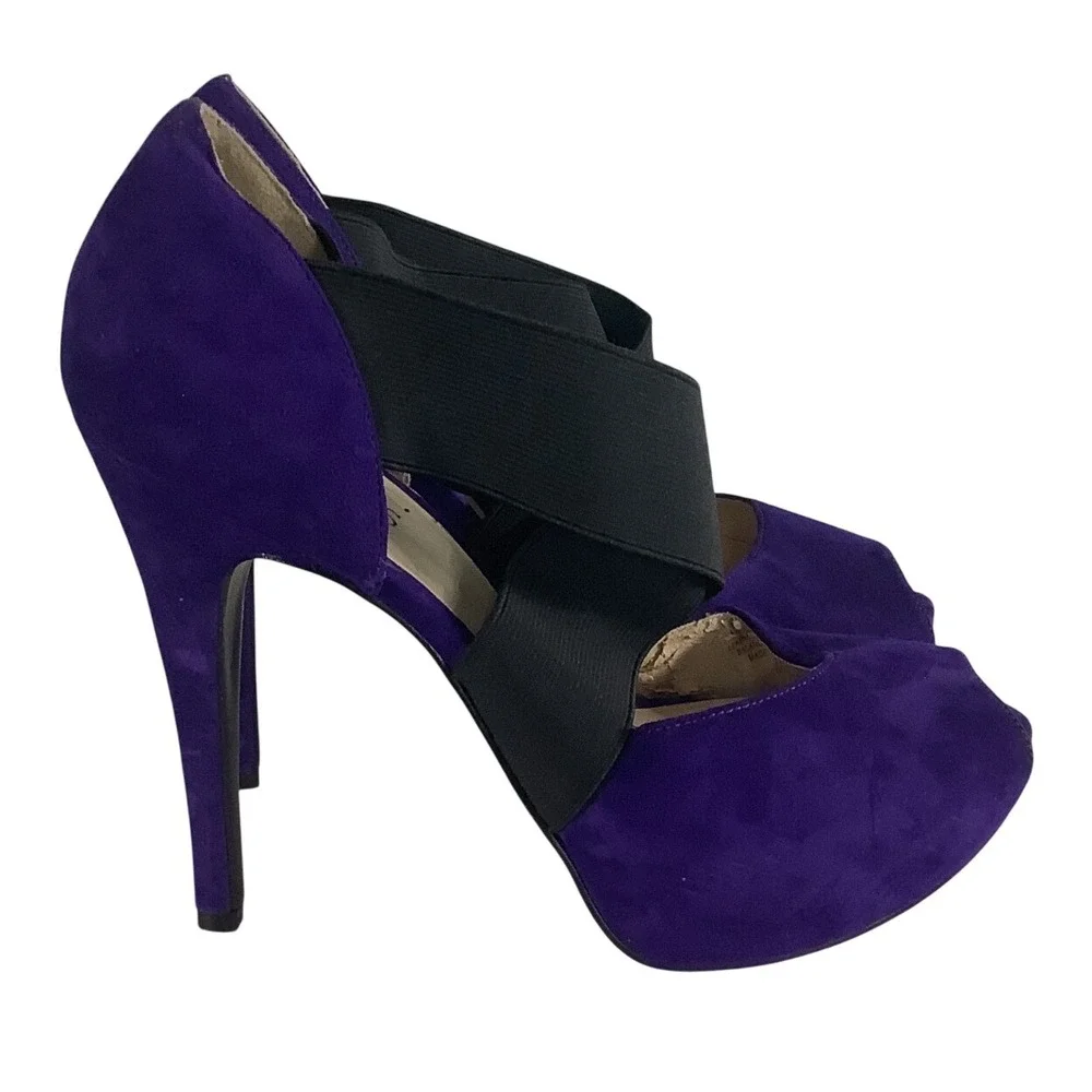 Guess GWKAMPBELL Purple Suede Elastic Platform Peep Toe Heels Mens 7M 002